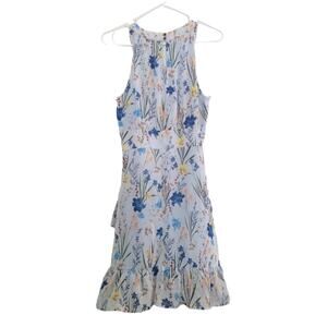 Small Orsay blue floral sleeveless ruffled halter dress, excellent condition